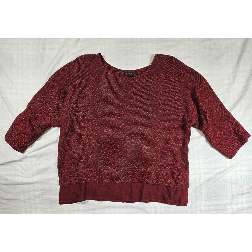 Dairi Fashion Womens Marled 3/4 sleeve Sweater Lagenlook Boxy Red One Size